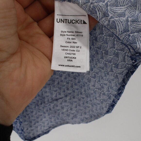 untuckit shirt Mens medium silineo short sleeve slim fit linen wave print casual - Picture 6 of 11